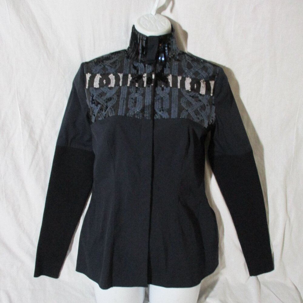 NWT NEW CHRISTIAN DIOR PARIS TOP BLOUSE Shirt 36 BLEU MARINE Blue Black